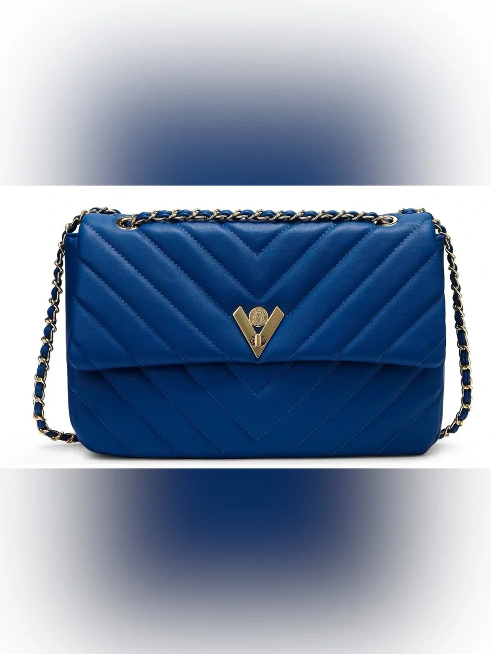 Valentino Orlandi Quilted Blue Chain-strap Shoulder Bag